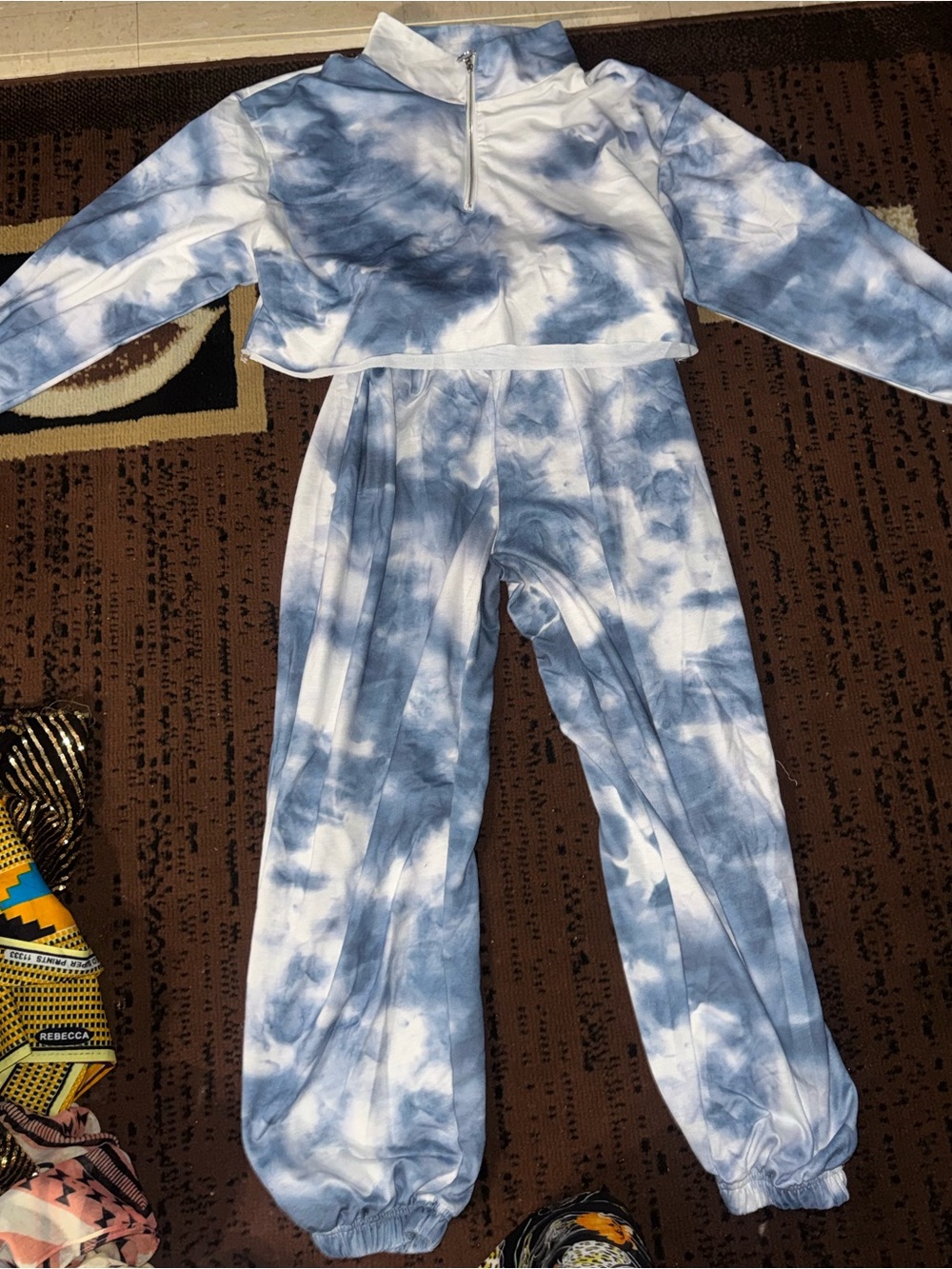 SHEIN White and Blue Tie-Dye Kids One-Piece Jumpsuit